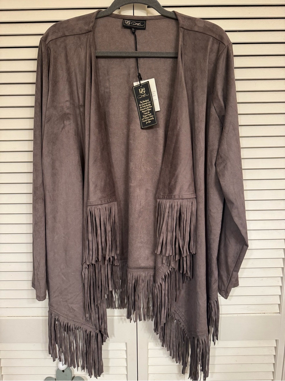 DG2 by Diane Gilman Taupe Fringe Open-Front Cardigan
